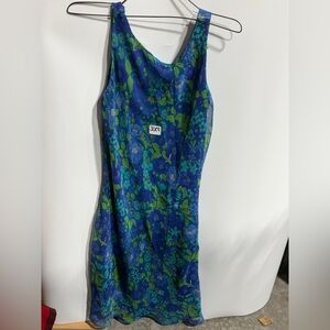 #3029-BCX Blue and Green Floral Women's Dress
